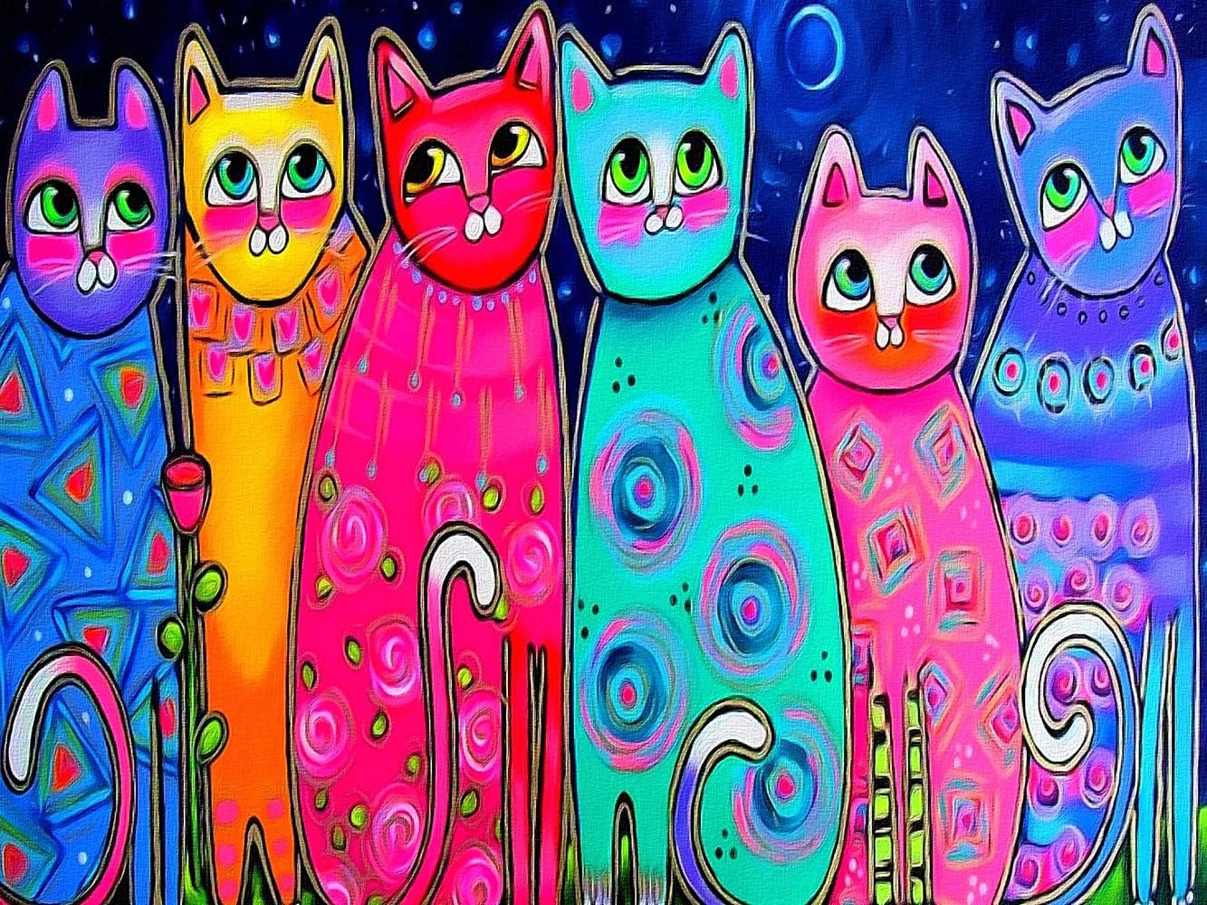 DIY 5D Diamond Painting Colorful Cat Kits for Adults Art Kids Round Full Drill Diamond,Cross Stitch Crystal Rhinestone Pictures Craft