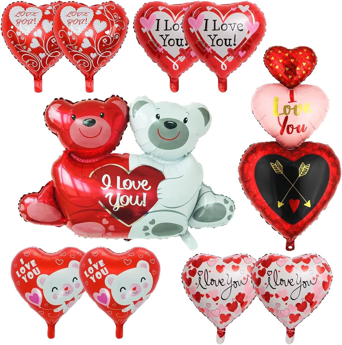 10-Pack I Love You Red Heart Mylar Balloons – Valentine’s Day, Anniversary & Wedding Decor