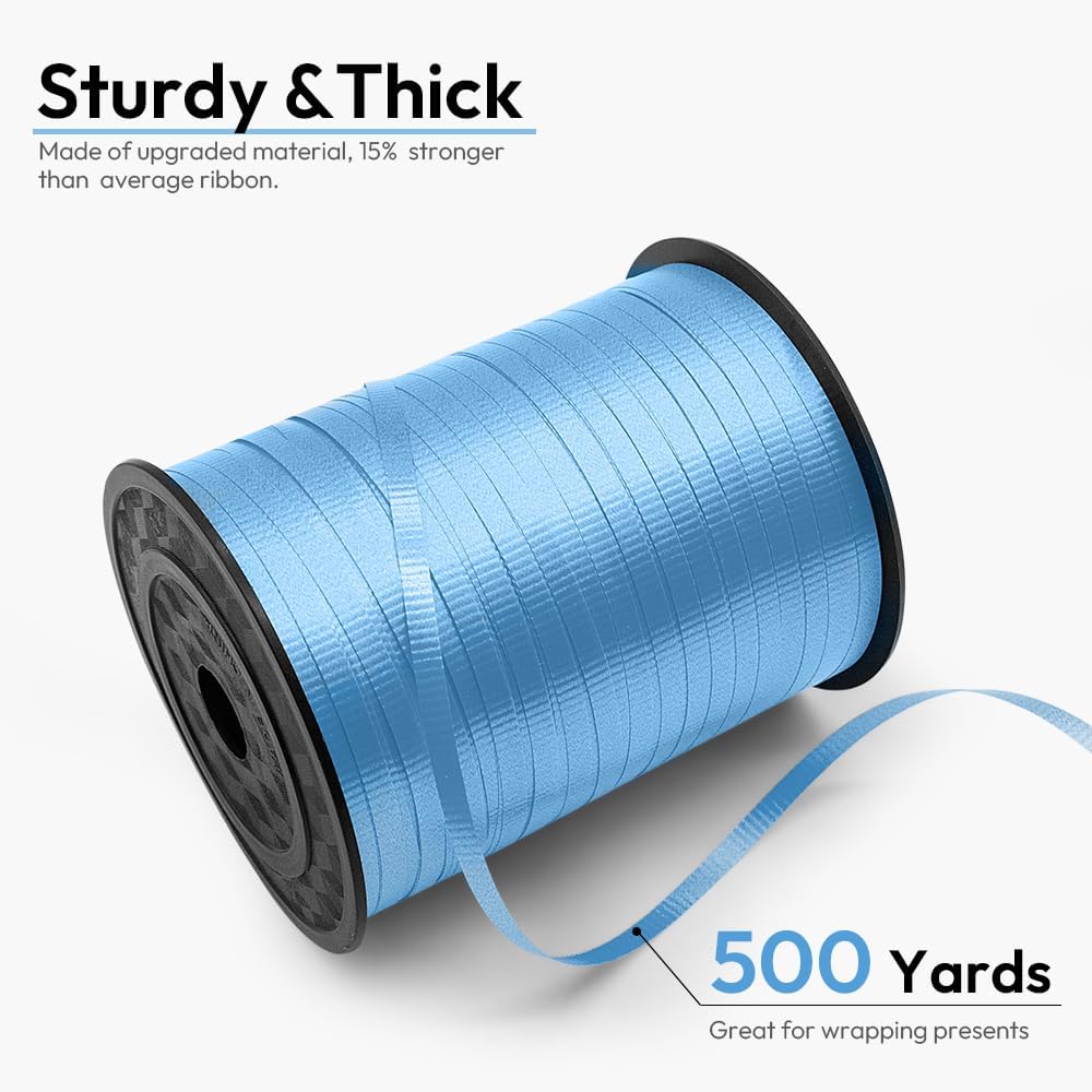 500 Yards 3/16&#x22; Crimped Curling Ribbon Light Blue, Balloon String Curly Ribbon 1 Roll for Gift Wrapping