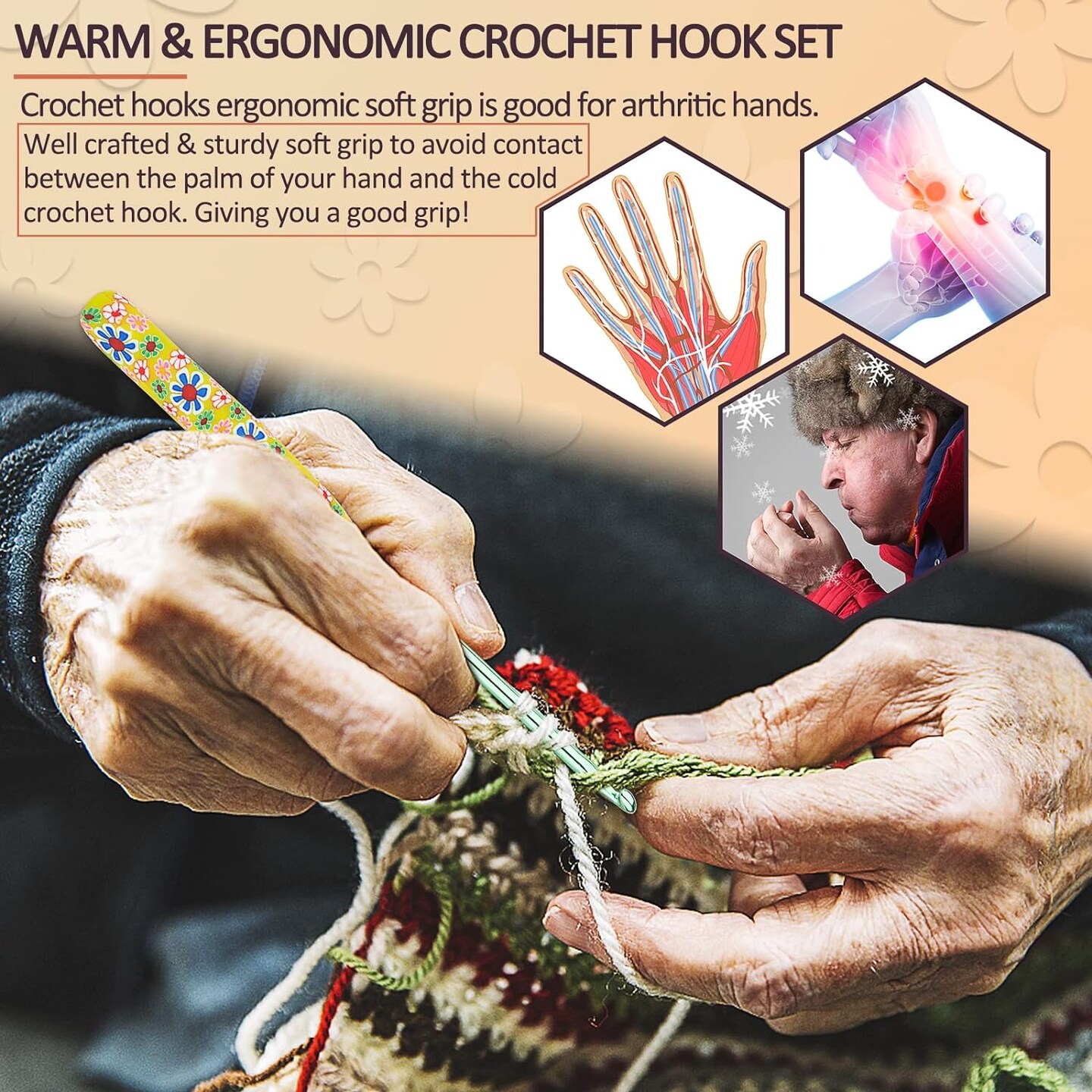 Warm Crochet Hooks for Grandmother, Art Aluminum Soft Grip Crochet Needles for Crocheting, Knitting Hook for Crochet Yarn Craft - Premium Knitting &#x26; Crochet Supplies
