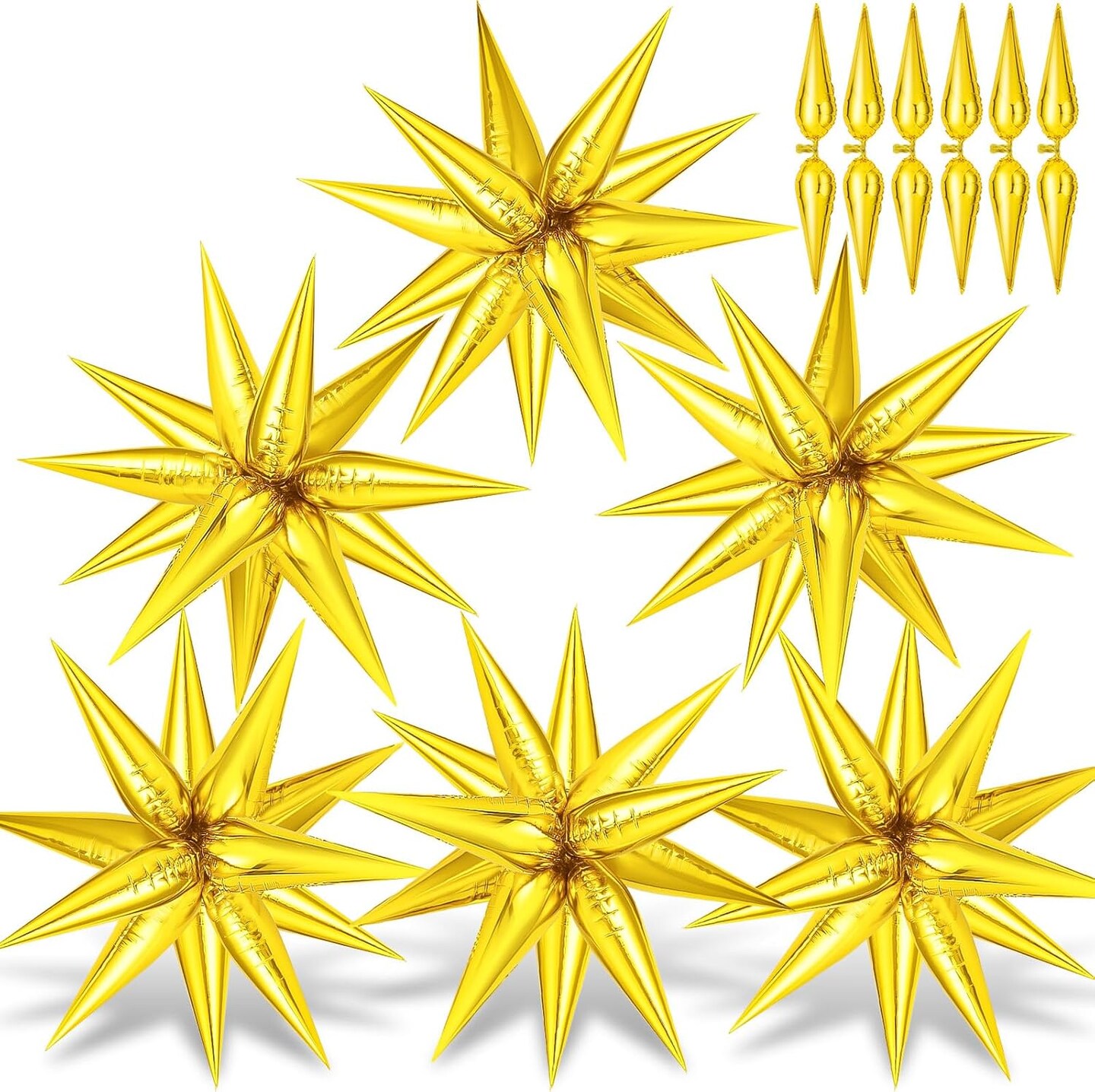 Gold Star Balloons - 72 Pcs Big 26 Inch Gold Mylar Starburst Balloons, Gold 12 Point Star Balloons, Starburst Foil Cone Balloons