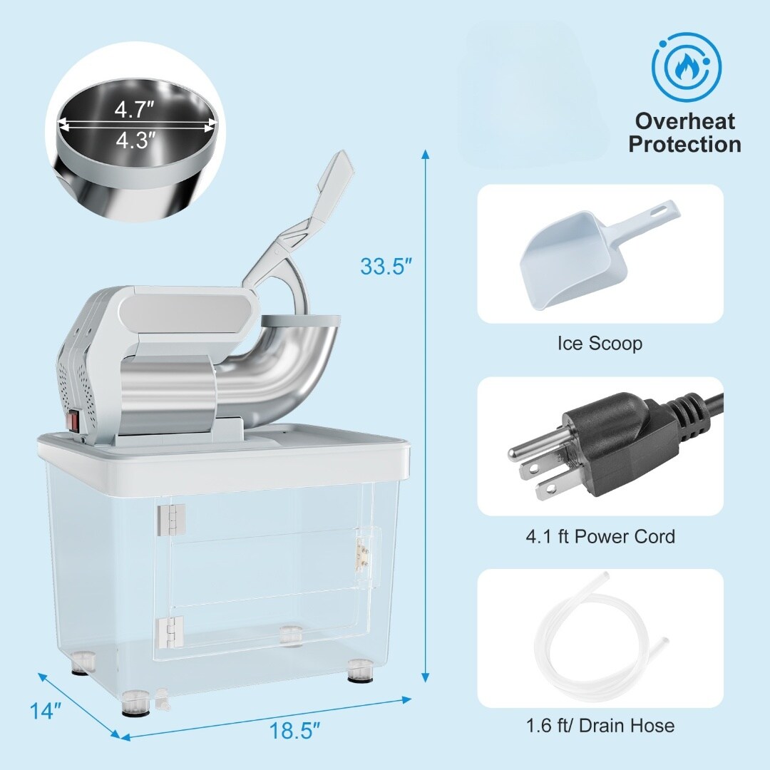 10 Gallon Storage Ice Crusher with Stainless Steel Dual Blades and Waterproof Safety Switch