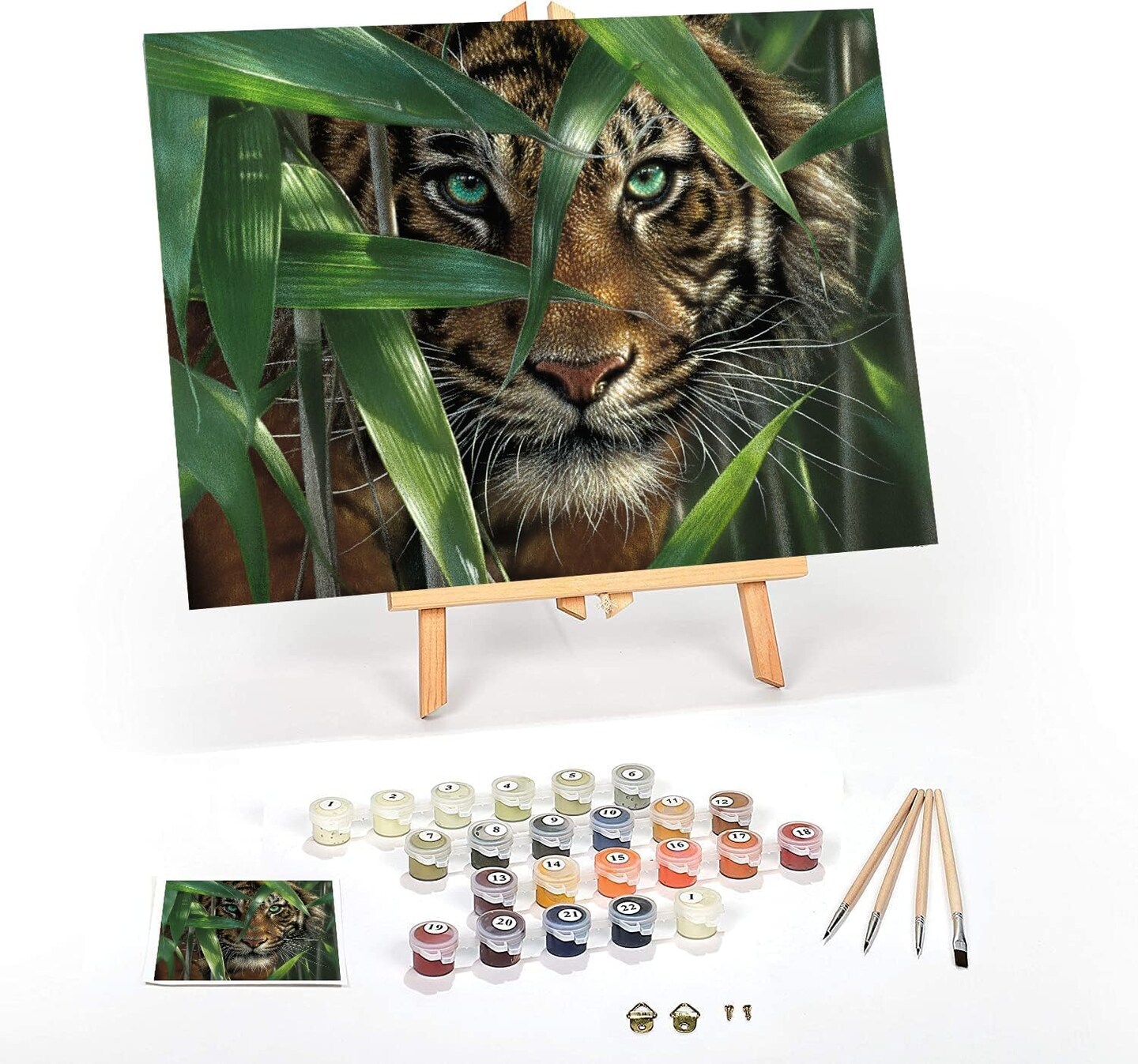 DIY Paint by Numbers Kit for Adults Framed Canvas Beginner to Advanced Paint by Numbers Kit Kits Include Acrylic Paint Set Brushes Tabletop Easel (Bamboo Tiger 16" x 20" Framed)