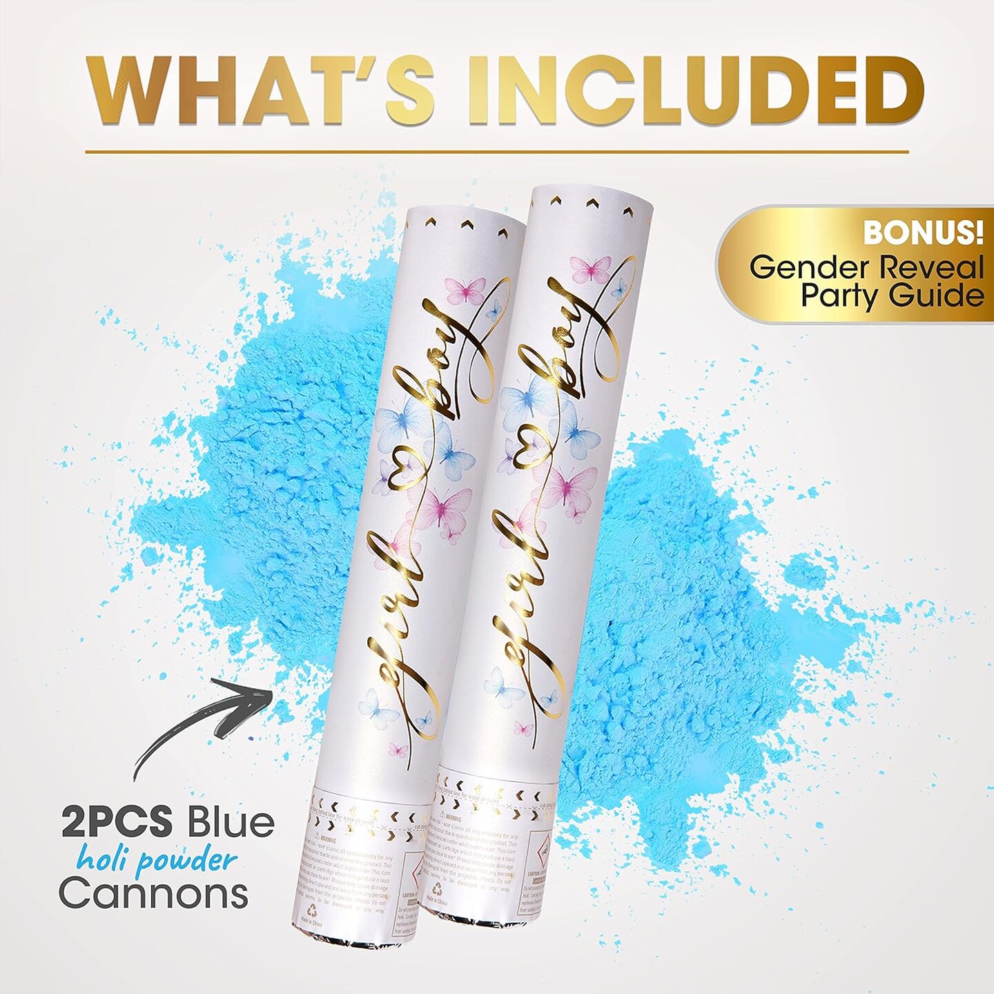 Gender Reveal Confetti Cannon - Biodegradable Powder Cannons Smoke Bomb - Blue 2 Pack - Party Poppers Confetti Popper Shooter for Baby Boy Gender Reveal