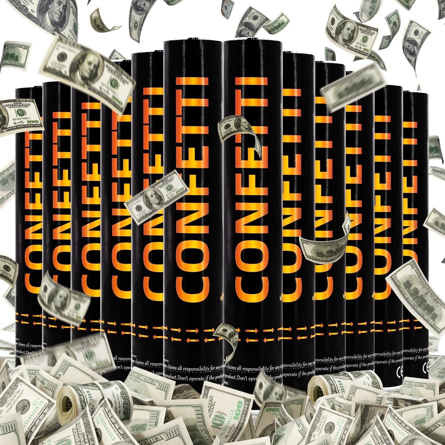 12PCS Money Confetti Cannons 12" – Biodegradable $100 Bill Party Poppers