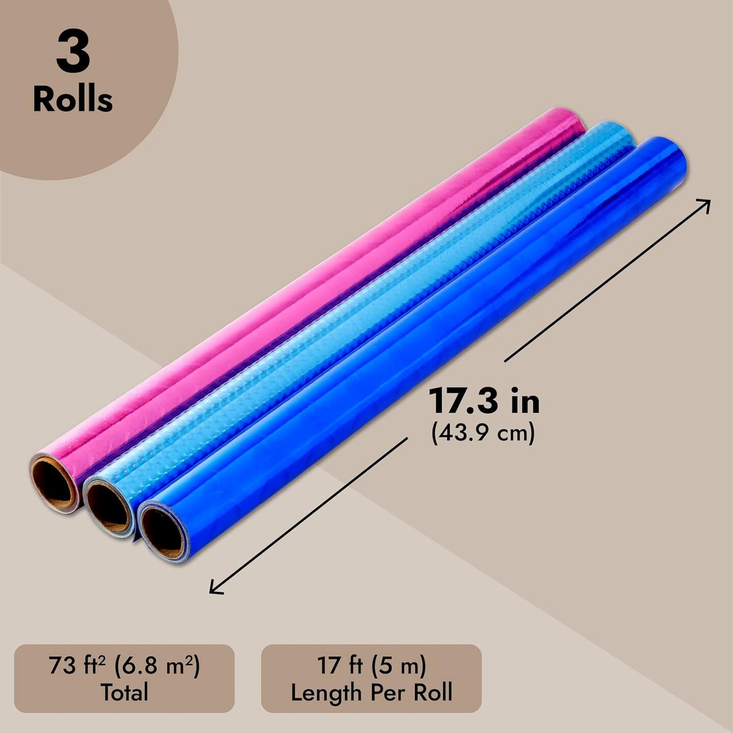 Holographic Metallic Gift Wrapping Paper Rolls – 3-Pack Iridescent Foil Gift Wrap with Geometric Patterns, 17.3 in x 204 in Each