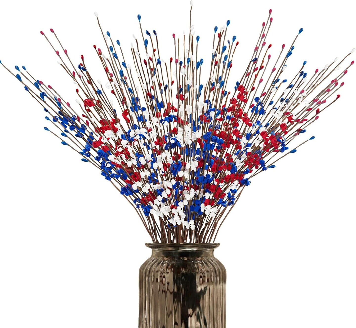 120 Pcs Artificial Jasmine Flowers Stems with Blue White Red Berry for Patriotic Decorations, 21.6" Long Stem Jasmine Faux Flowers for 4th of July Home Independence Day Decor