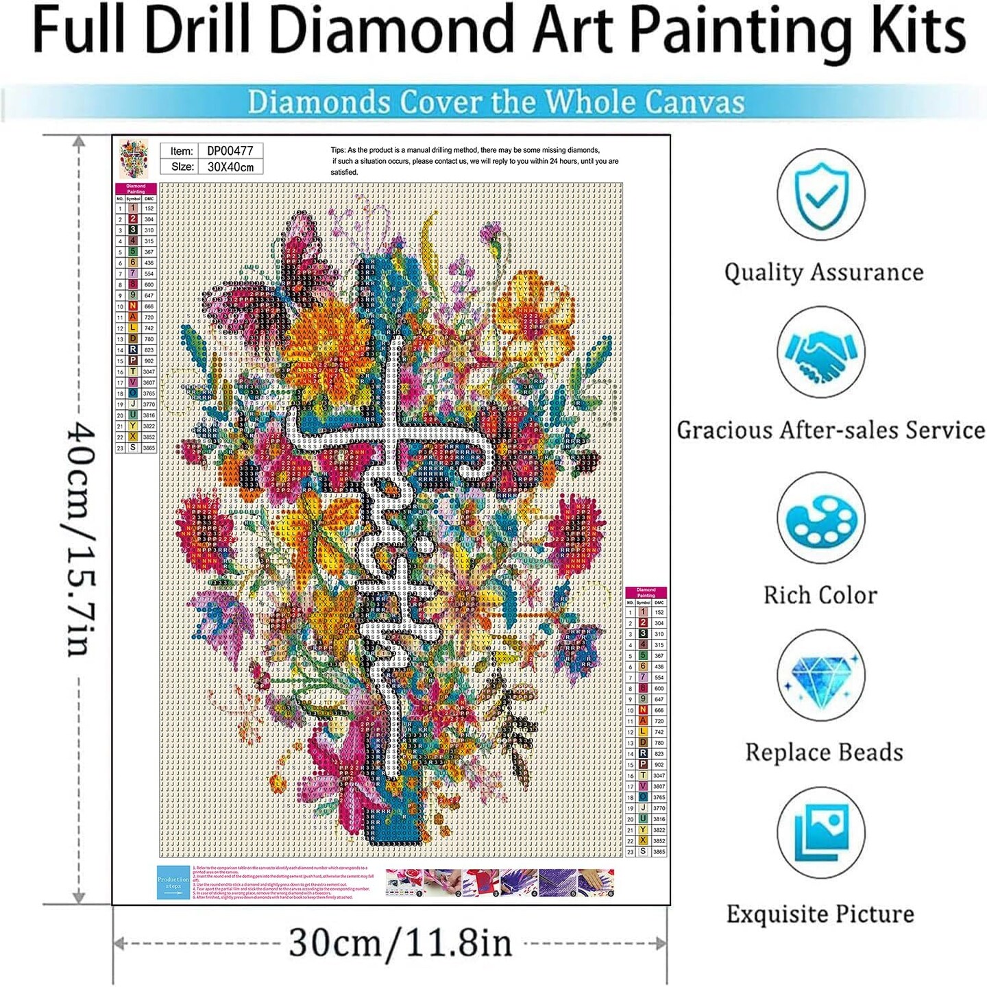 5D Cross Flowers Diamond Painting Kit for Adults, 12×16 in, Round Full Drill – DIY Home Decor