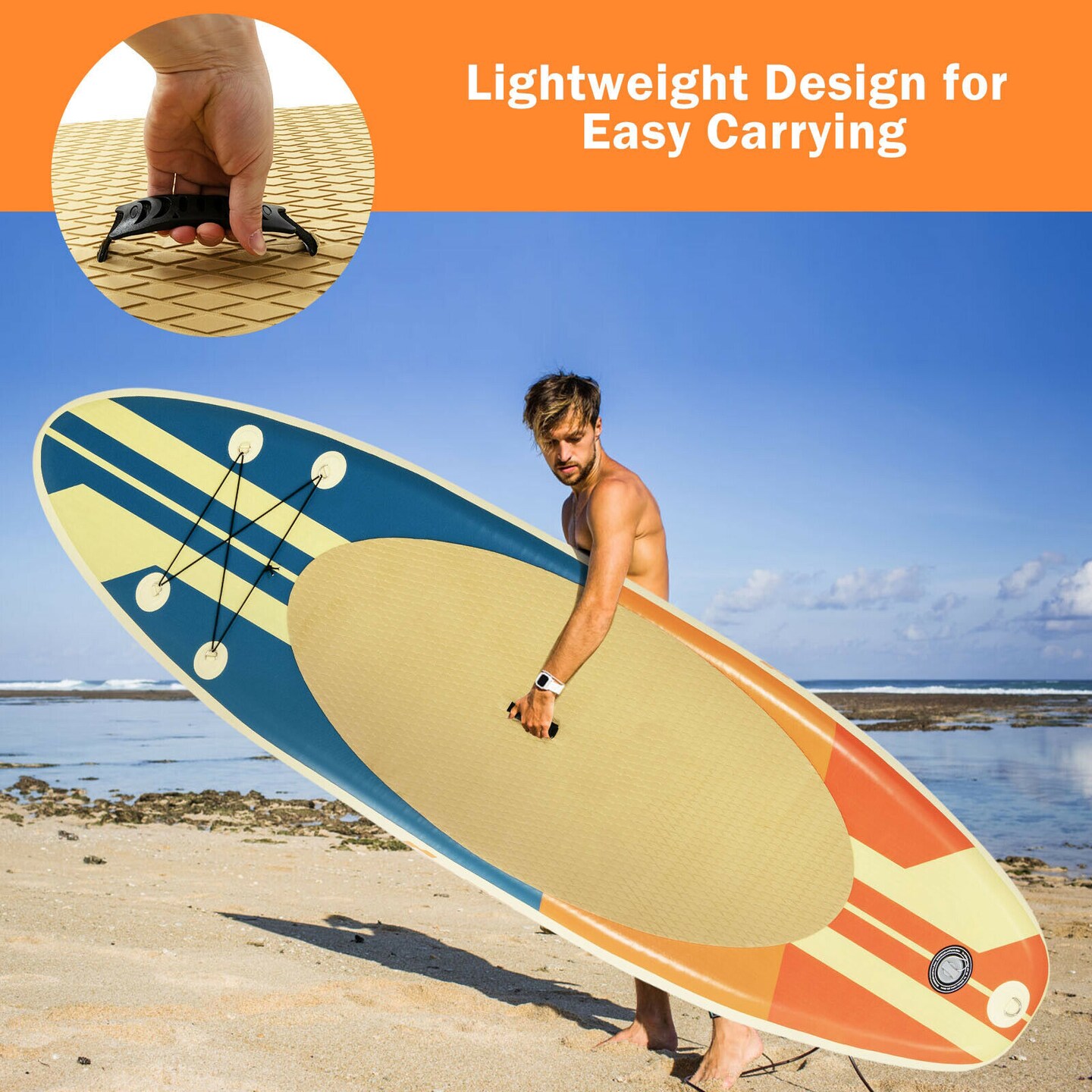 Yellow PVC Inflatable Paddle Board Adjustable Paddle Full Equipment Backpack