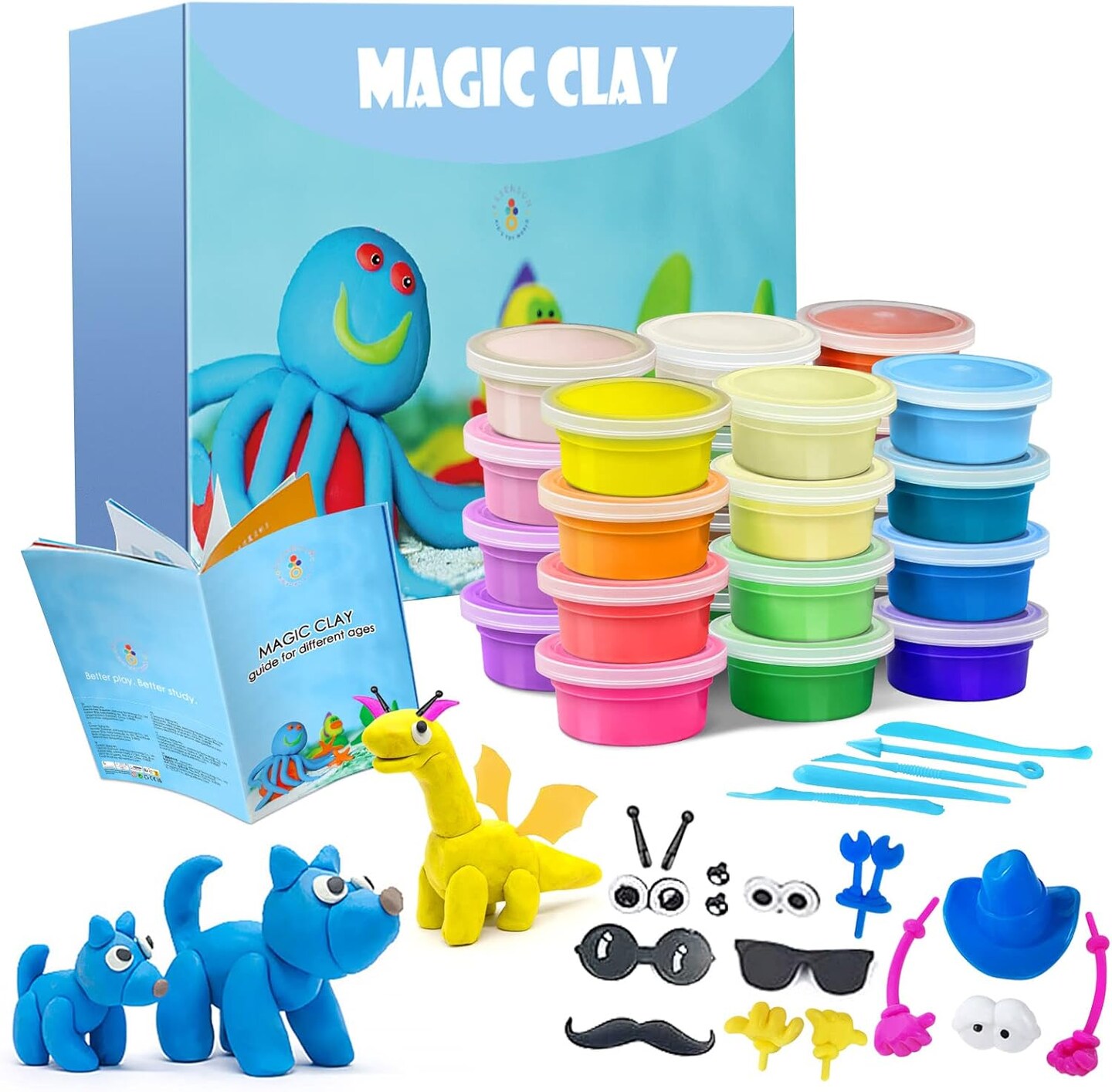 24-Color Modeling Clay Kit – Air Dry Clay with Tools, DIY Craft Set for Kids (Ages 3-12).