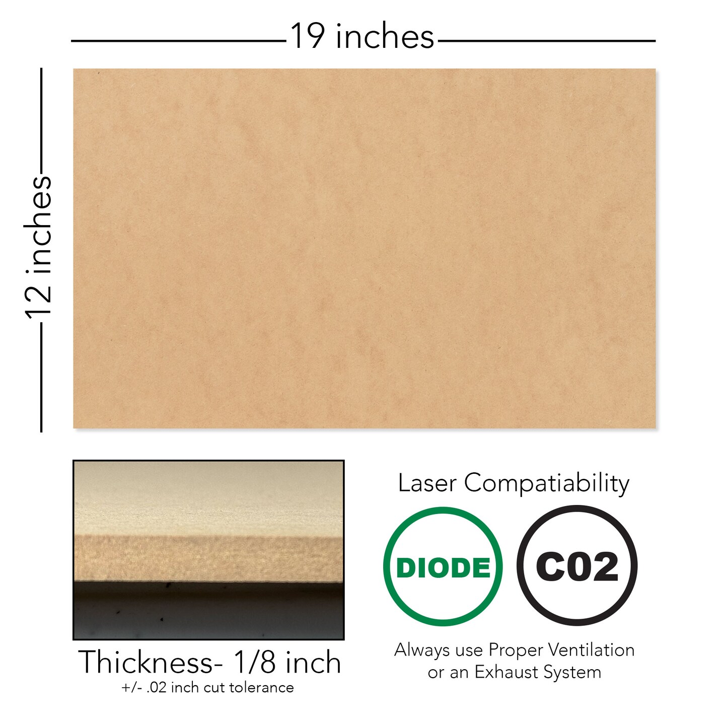 3mm or 6mm MDF (Medium Density Fibreboard), 12x12, 12x19, 16x24, Unfinished | for Laser Engraving, CNC, Wood Burning, Router, Scroll Saw.