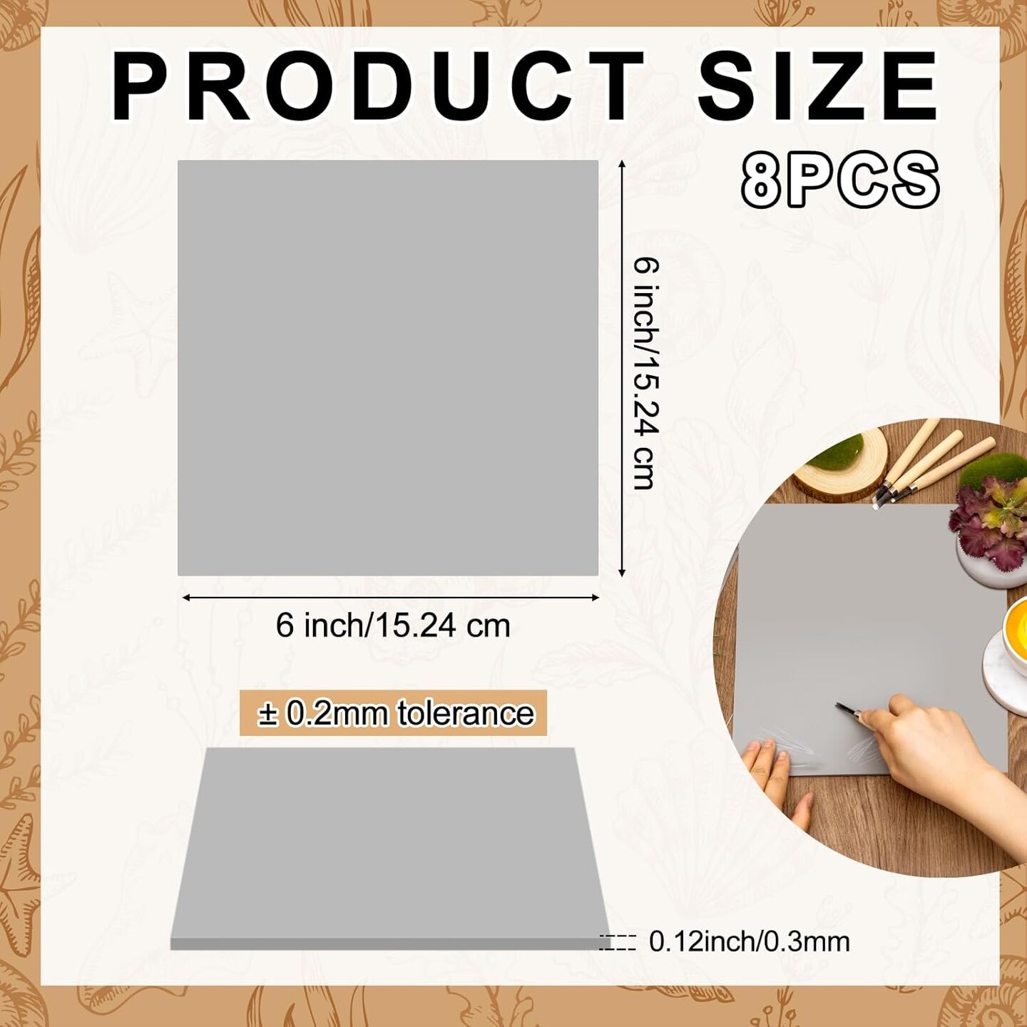 8-Pack 6"x6" Gray Linoleum Carving Blocks for Printmaking & Art Projects