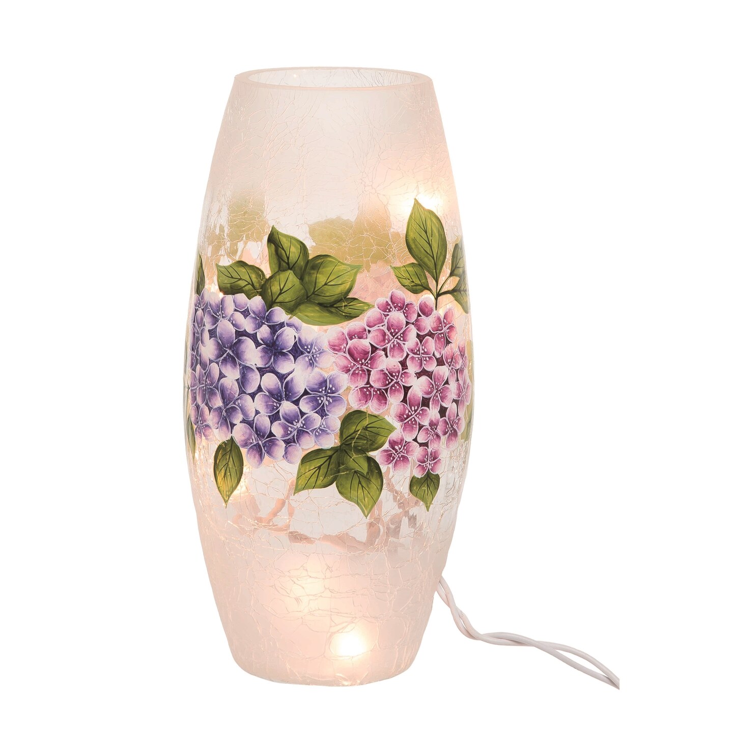 Transpac Crackle Glass 9 in. Multicolor Spring Hydrangea LED Vase
