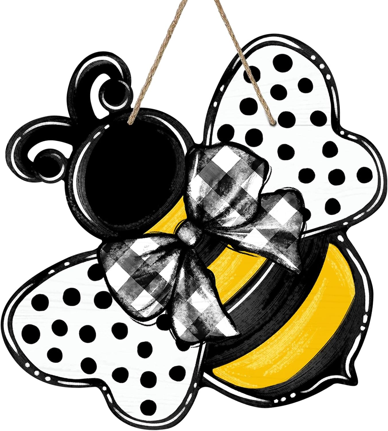 Summer Front Door Sign, Polka Dot Farmhouse Wood Door Hanger Outdoor Outside Porch Decor, Buffalo Plaid Check Bow Wooden Wreath Indoor Wall Hanging Decoration