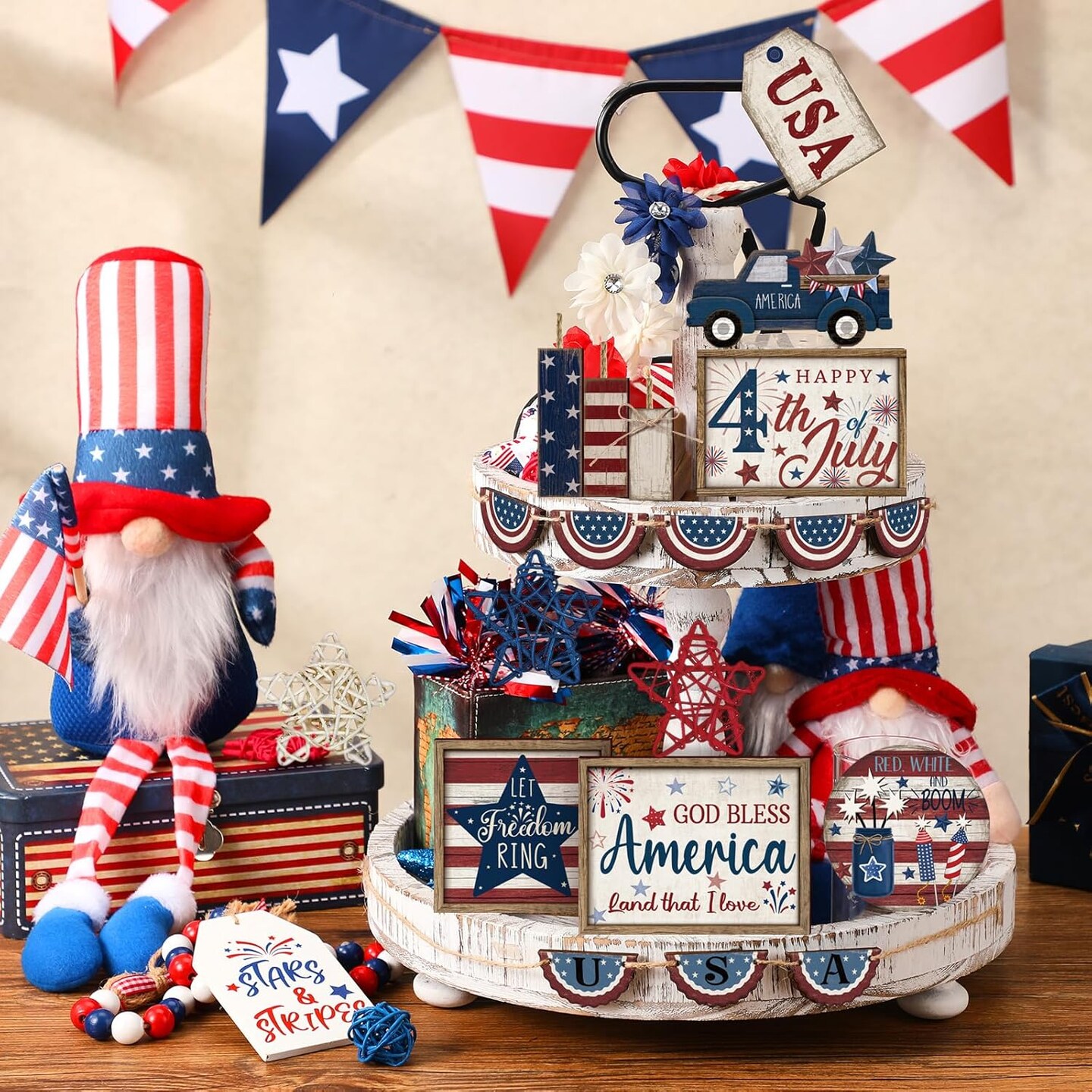 20 Pcs 4th of July Patriotic Tiered Tray Decoration Independence Day