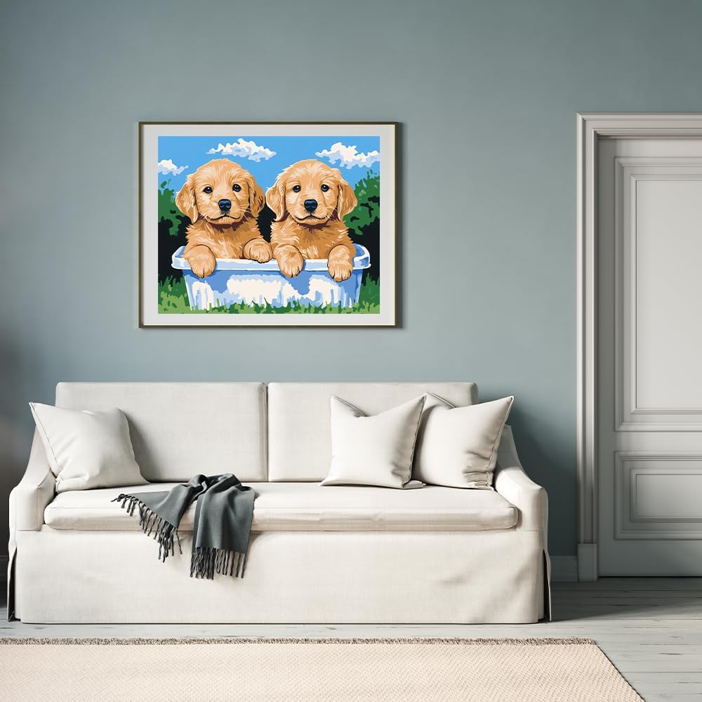 Paint by Numbers Kit for Adults - Cute Puppies DIY Adult Paint by Number Kits Animals Acrylic Canvas Painting for Adults Beginners Art Crafts Without Frame 16x20 Inch