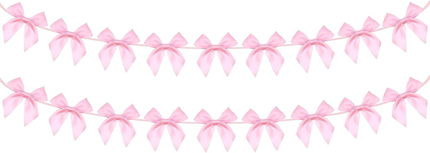 2pcs Pink Bow Garland Banner, Pink Ribbon Bow Party Decorations for Baby Shower Girls Bow Coquette Birthday Party Decor
