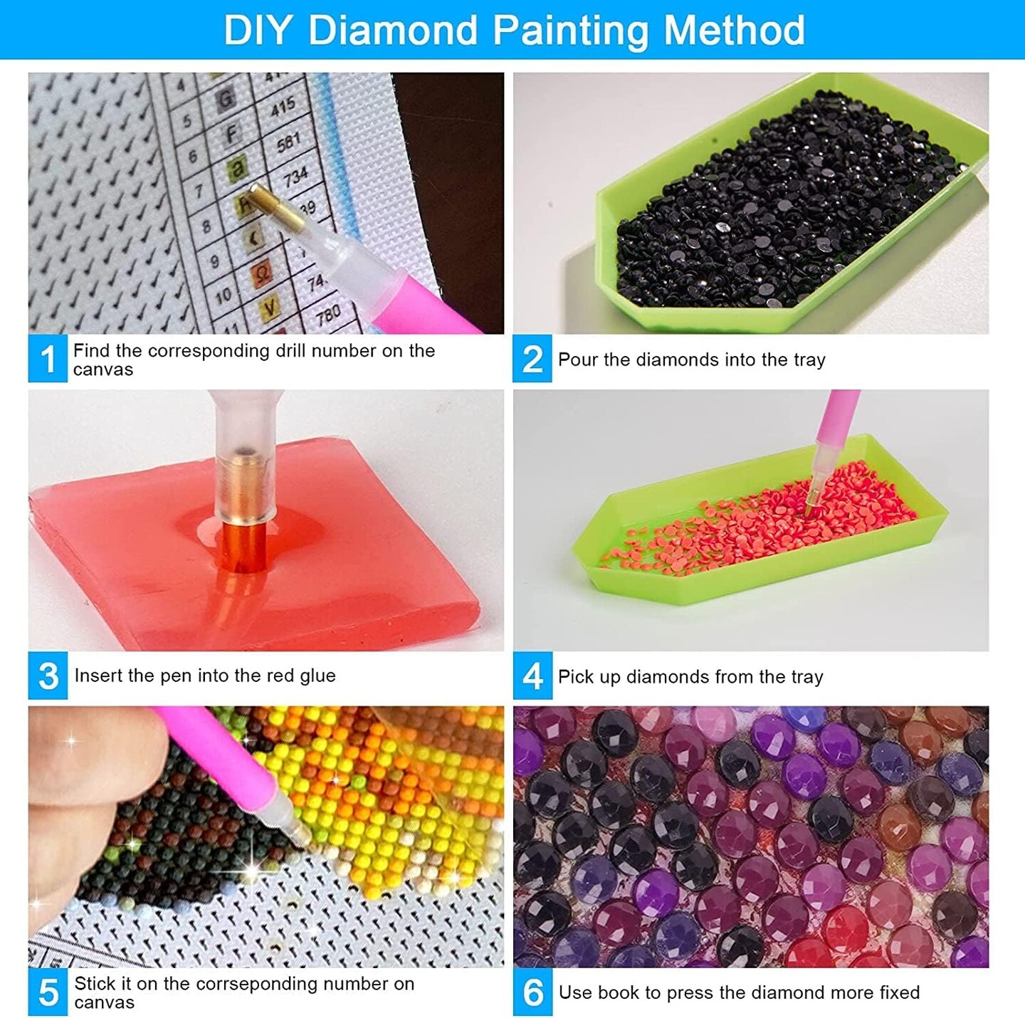 Diamond Painting for Adults and Beginners - 6pcs, 5D Round Diamond Digital Painting Kit, DIY Black Cat Diamond Art Painting, Matisse Van Gogh Living Room Bedroom Decoration (11.8x15.7 inches)