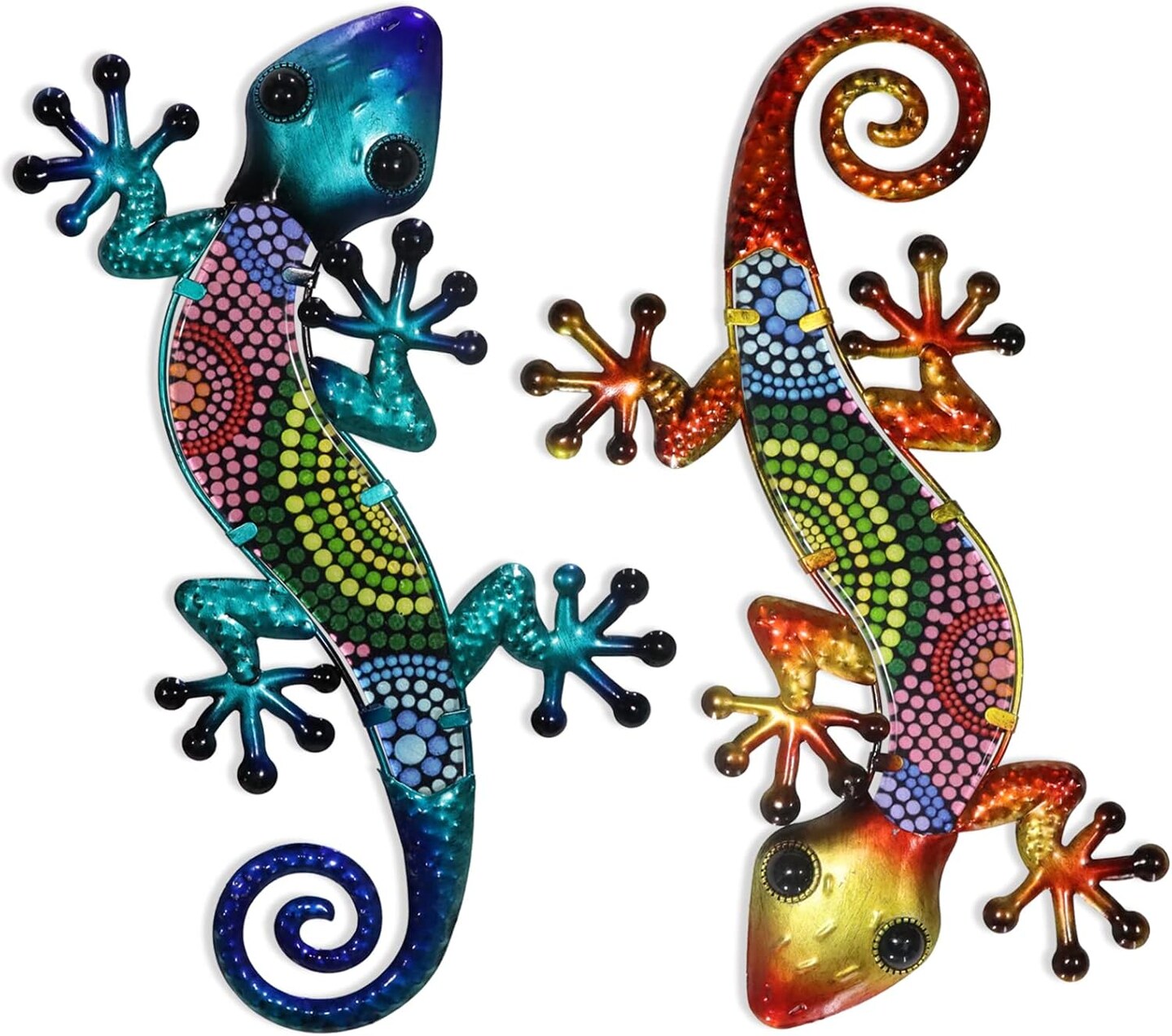 Summer Metal Gecko Wall Art 2 Pack 15 Inch Lizard Outdoor Decor Hanging Glass Sculpture Decoration for Garden Fence Home
