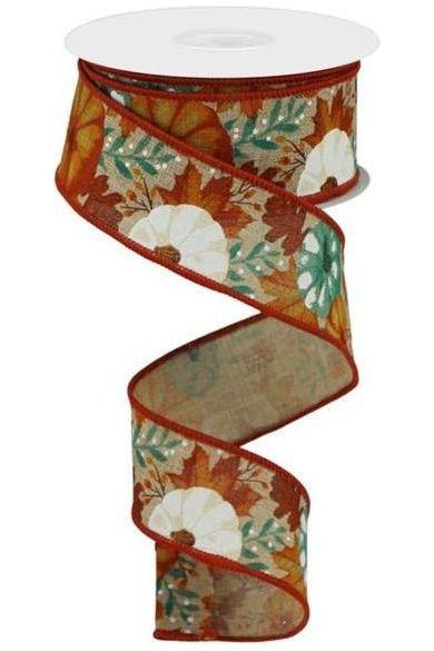 1.5&#x22; Pumpkin Foliage Ribbon: Light Tan (10 Yards)