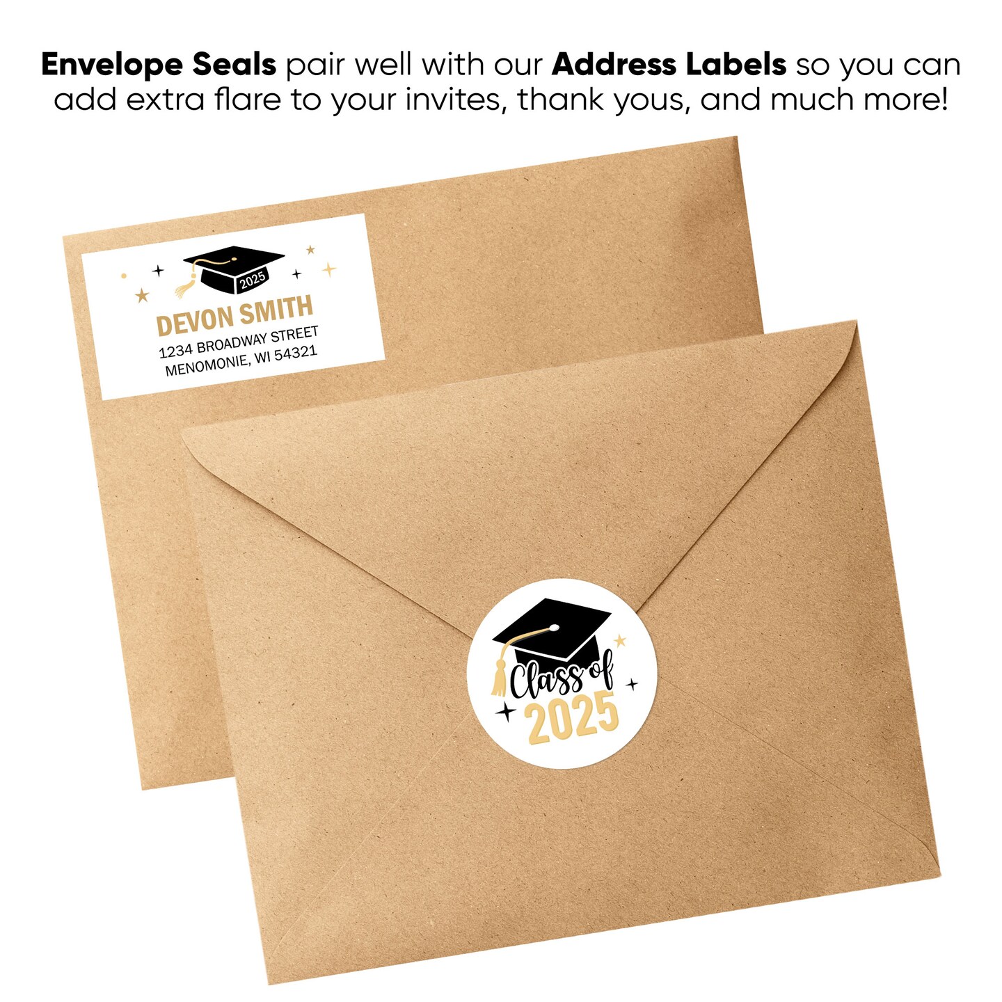 Big Dot of Happiness Class of 2025 Grad Party Envelope Seal Stickers, Round Circle Stickers to Seal Cards, Graduation Envelope Seals - 120 Count