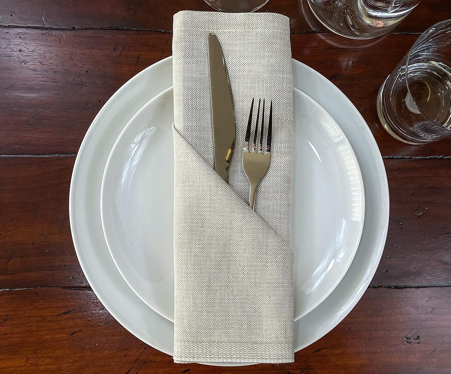 Premium Cotton Linen Napkins (Set of 4) 56% Cotton 44% Linen Light Sage Napkin 20&#x22;x20&#x22; Soft Durable Jacquard Woven Cloth Stain Release Fabric, Machine Washable, Table Linens