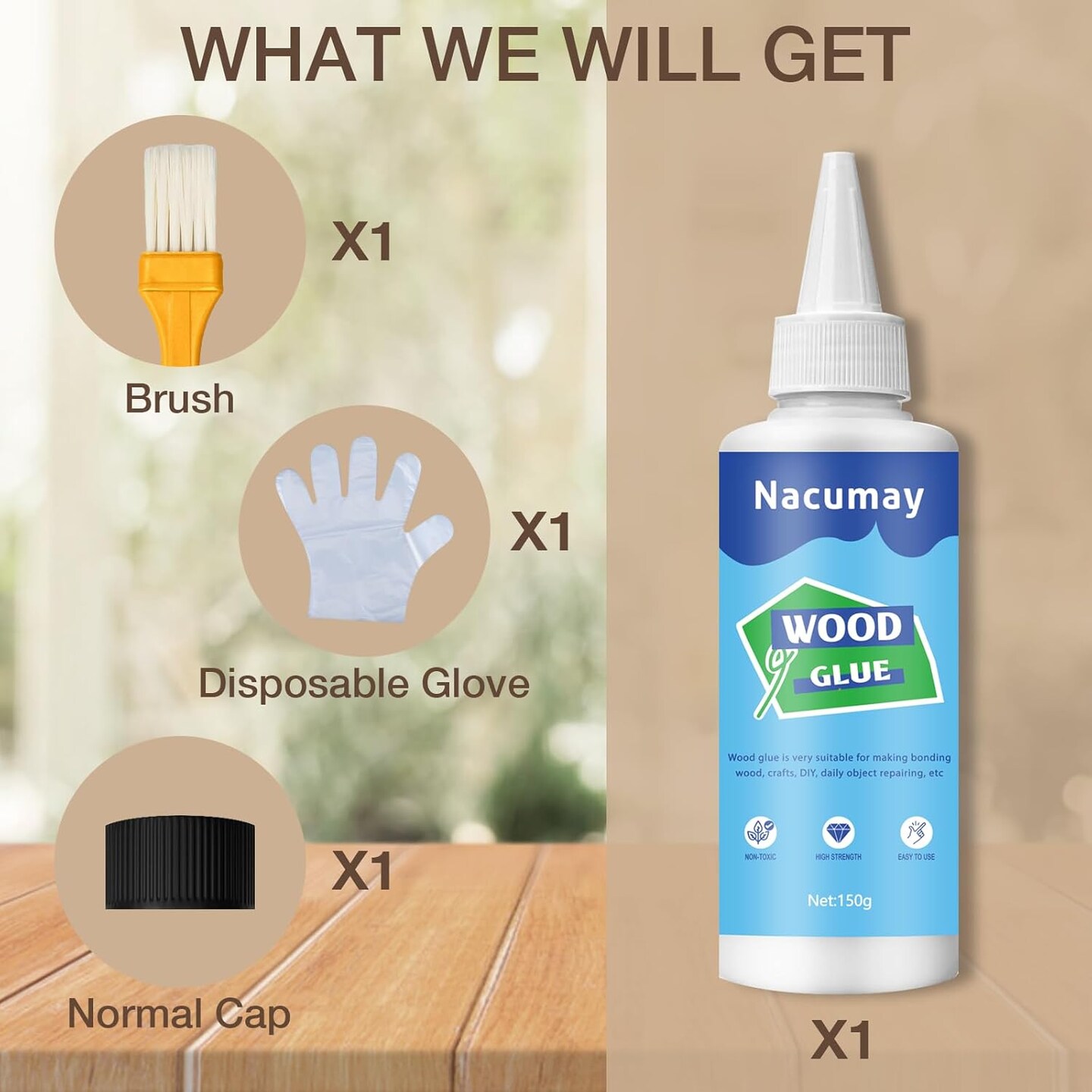 Wood Glue, Wood Glue for Furniture Heavy Duty - Strongest Wood Glue for Woodworking Waterproof Repair Glue Suitable for Furniture, Garden, Crafts, DIY, Metal to Wood&#xFF0C;Wood to Wood (150g/5.1oz)