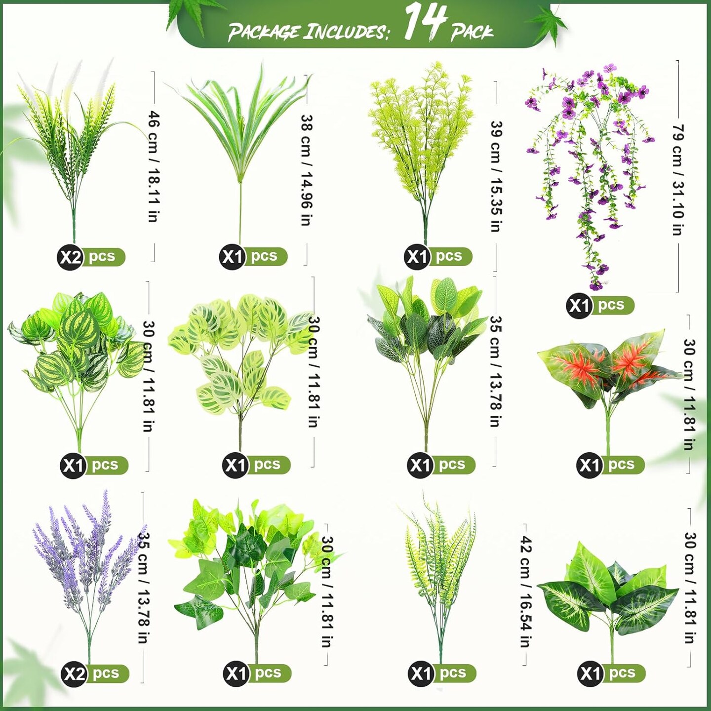 14 Bundles Summer Bushes &#x26; Picks Artificial Outdoor Plants Flowers