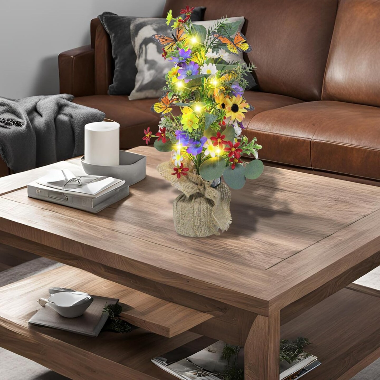 Lighted Trees for Indoor Decor–Artificial Tabletop Tree with Burlap Base