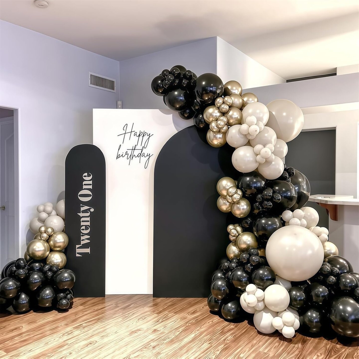 Black and Gold Balloons, 12 Inch 35PCS Black and White Balloons with Metallic Gold Latex Balloon