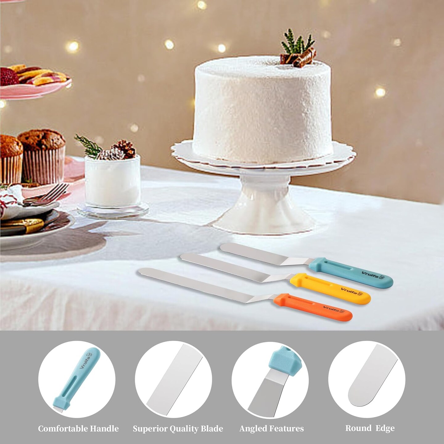 3-Pack Offset Spatulas, Ergonomic PP Handle, Dishwasher Safe, 6", 8", 10"