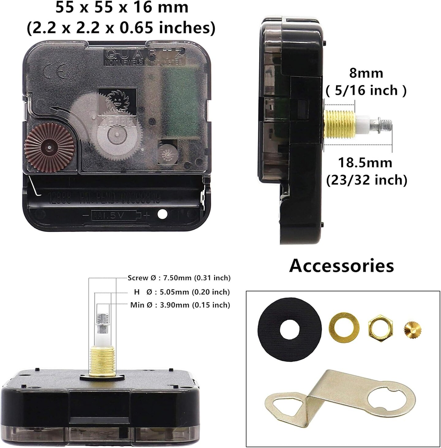 12888 Quartz DIY Wall Clock Movement Mechanism Battery Operated DIY Repair Parts Replacement with 4 Sets Hands Total Shaft Length 23/32 inch .&#x2026;