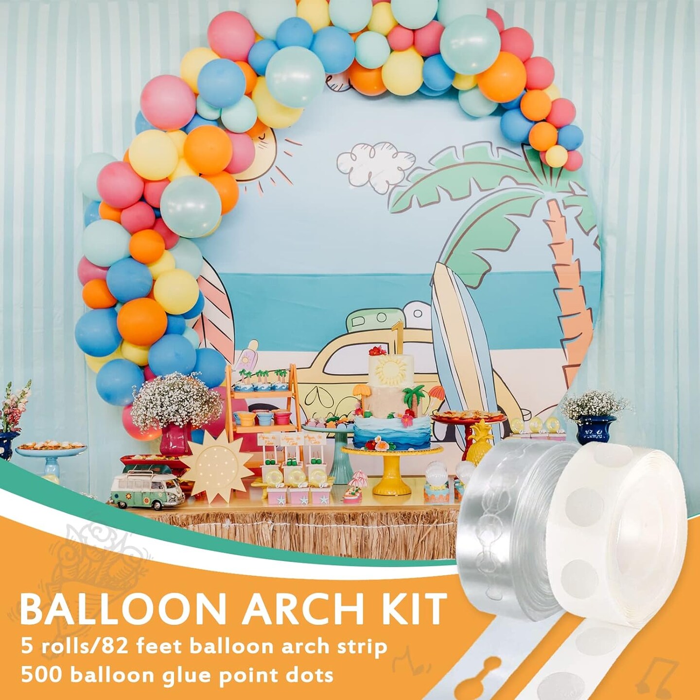 Balloon Arch Kit – 82ft DIY Garland Strip with 500 Glue Dots for Party Decoration