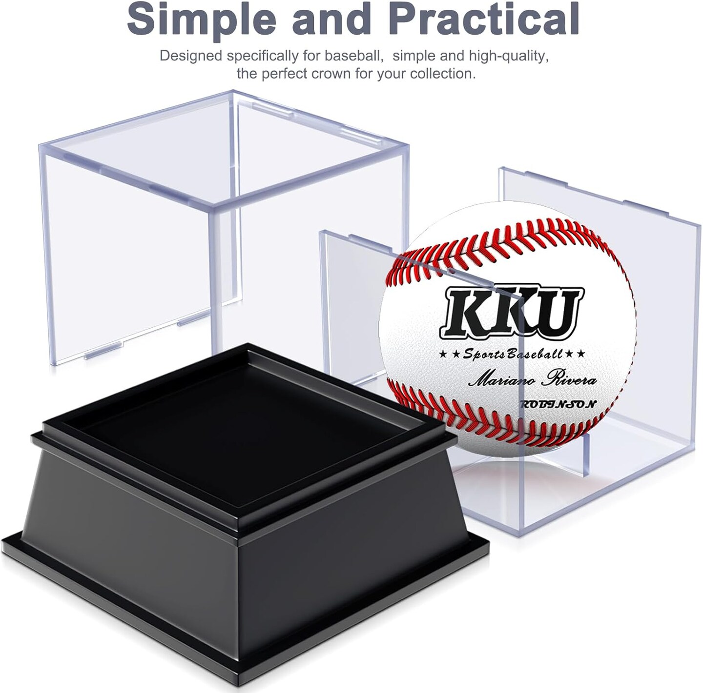 2 Pack Acrylic Baseball Display Case with Sleek Base, Dustproof UV Protected Baseball Case, Transparent Baseball Holder Display Case for Signed Balls Memorabilia, Black