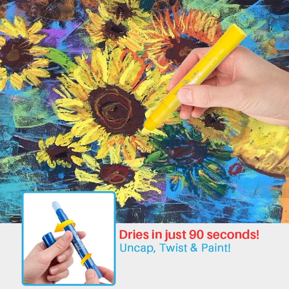 24PCS Washable Tempera Paint Sticks | Non-Toxic, Quick Drying &#x26; No Mess Paint Sticks for Kids, 24 Bright Colors, Best Art Birthday Gifts for Kids