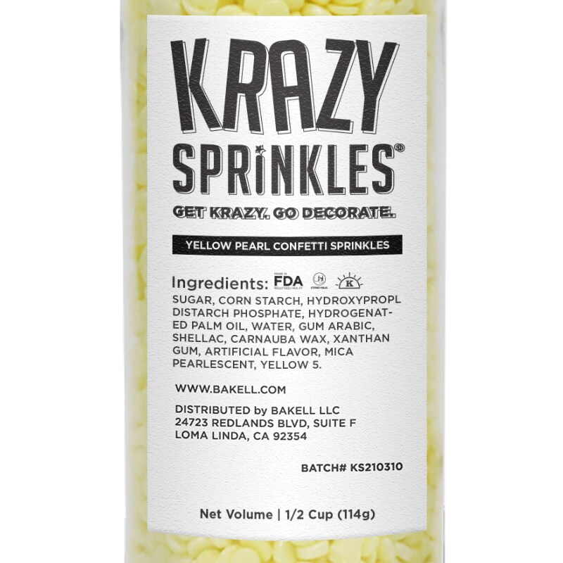 Krazy Sprinkles - Yellow Pearl Confetti (1/2 Cup, 1x Jar) for Cakes, Ice Cream &#x26; Cookies