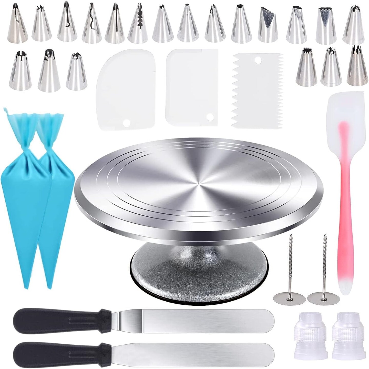 12-Inch Cake Turntable Decorating Kit – 33-Piece Set with Icing Tips, Spatulas & Baking Tools