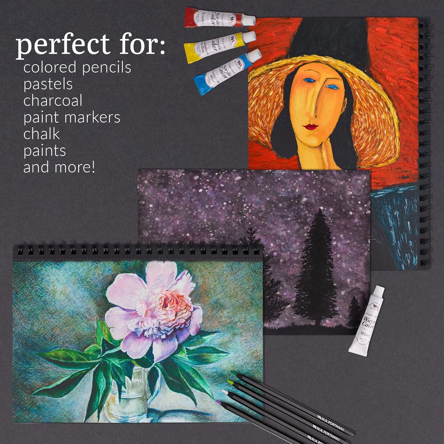 Black Paper Sketchbook - 2-Pack A4 (8.3&#x22;x11.7&#x22;) Black Drawing Paper - 60 Pages (30 Sheets) Journal Sketchbook Notebook for Gel Pens