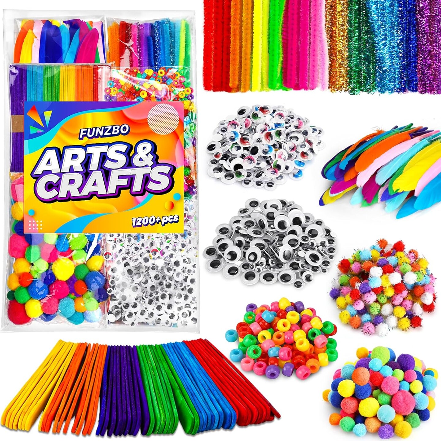 1200+ Arts & Crafts Kit for Kids – Easter Craft Supplies with Pipe Cleaners, Pom Poms & Popsicle Sticks for Ages 4-8