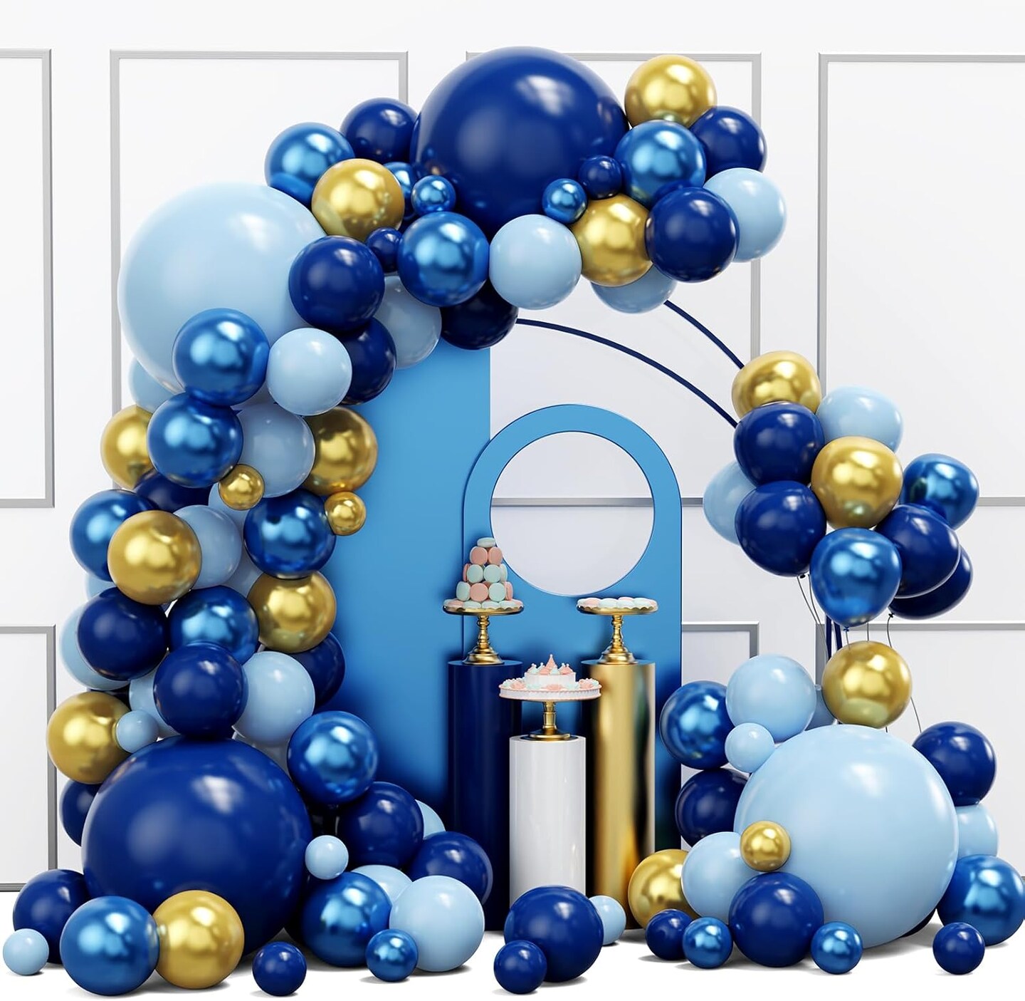 Blue Balloon Arch Kit, 134pcs Navy Blue and Gold Balloons Garland Arch Kit with Different Size for Birthday, Baby Shower, Graduation Party Decorations Supplies