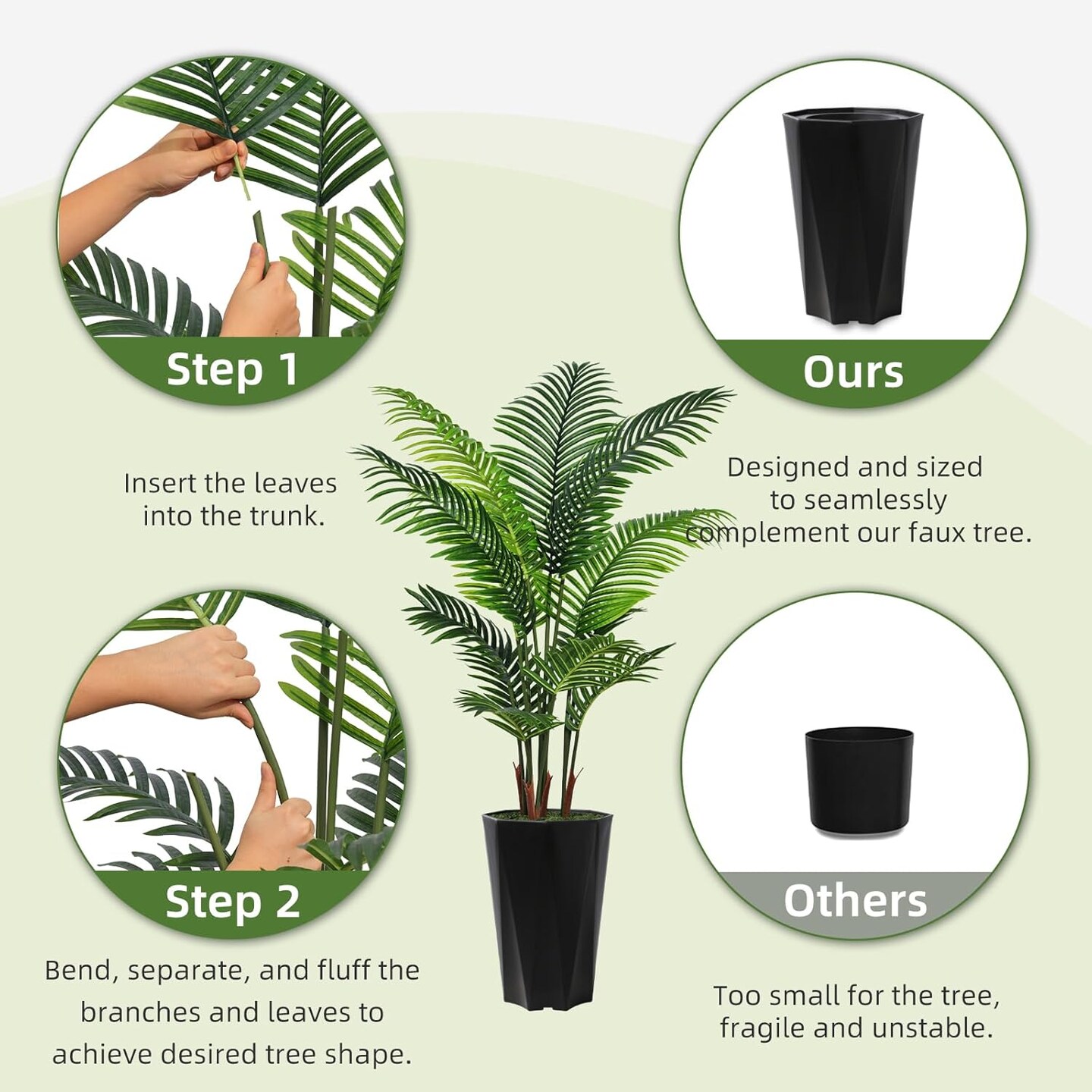 Artificial Palm Plant Indoor 5FT Fake Tree with Mocha Diamond Planter Faux Tropical Areca Tall Fake Floor Plant Potted Artificial Trees for Home Office Living Room Decor Indoor