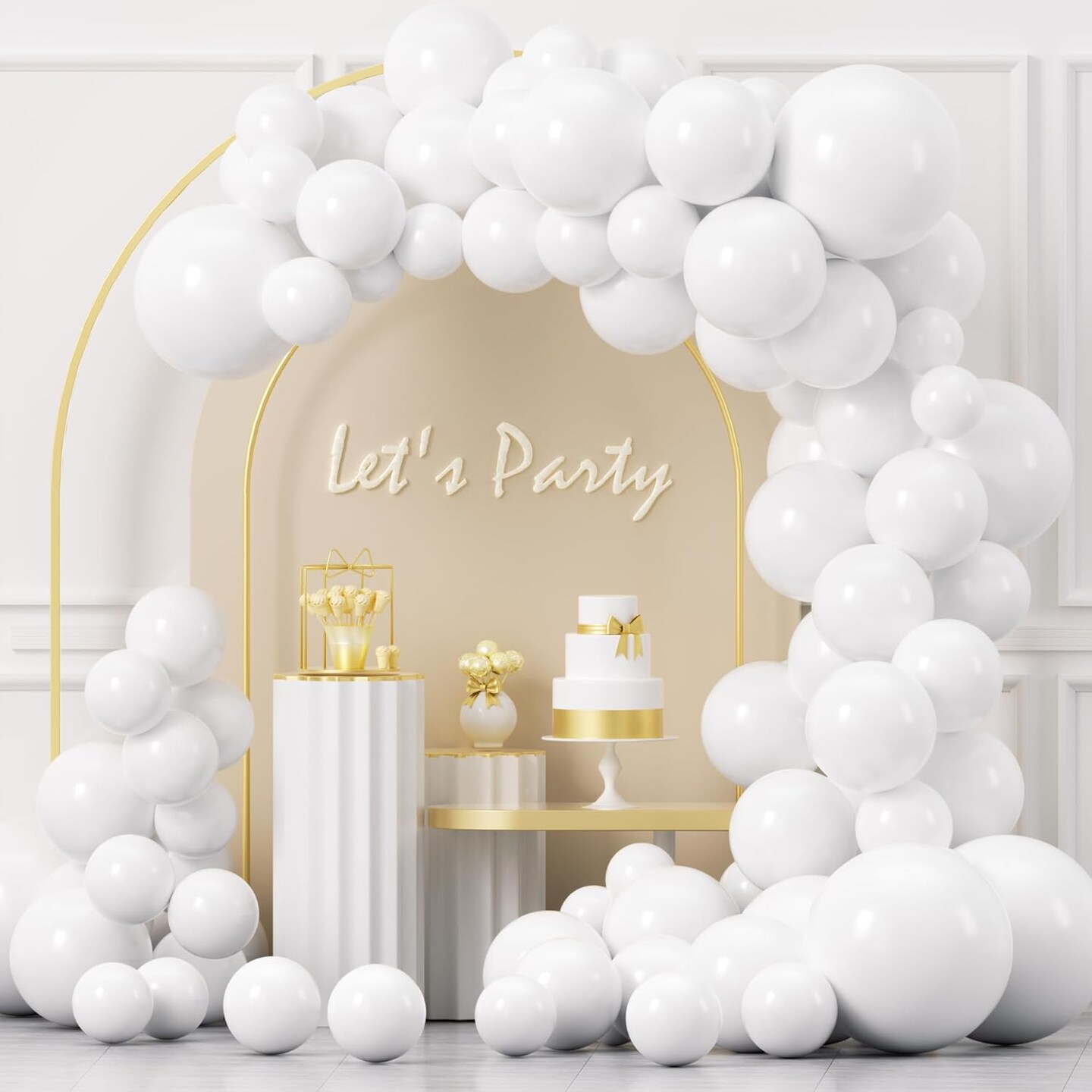 White Balloons Garland Arch Kit, 100PCS 18In 12In 10In 5In White Balloons Different Sizes for Birthday Weddings Valentine&#x27;s Day Graduation White Themed Party Decorationsarty Decorations