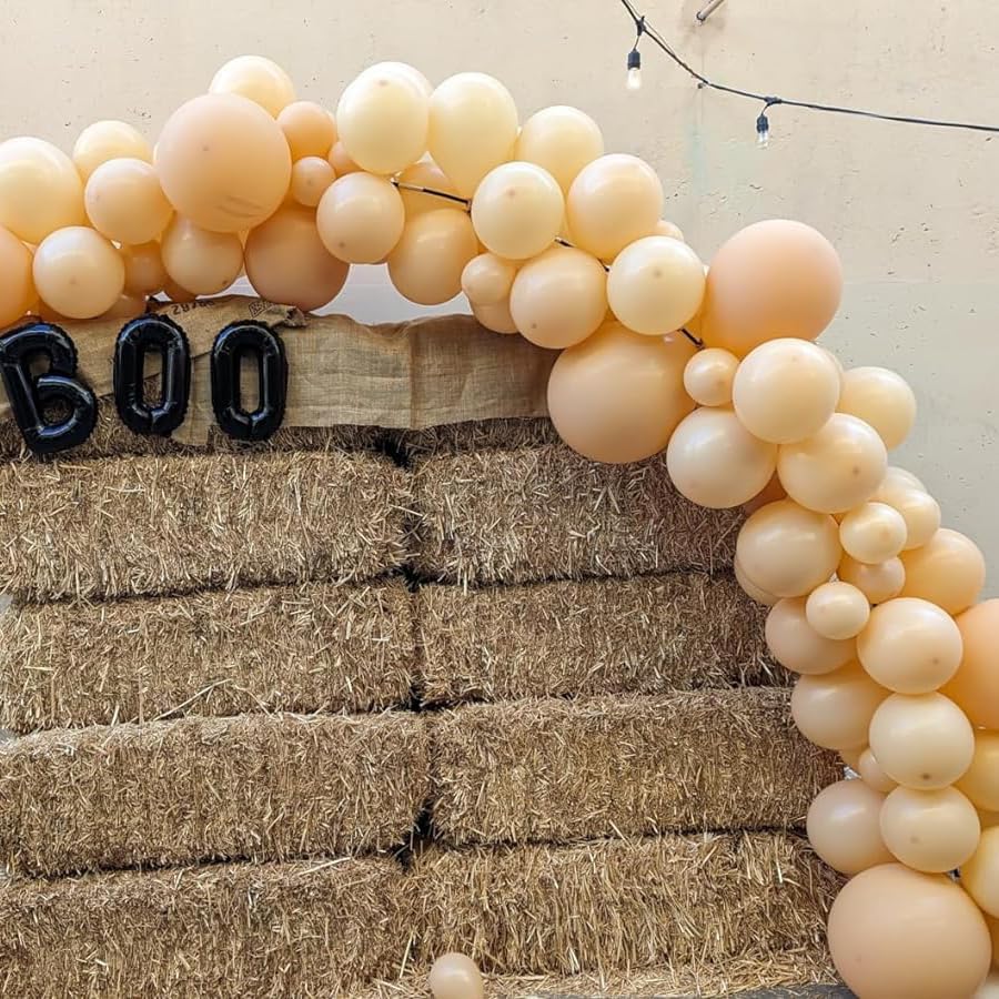 Nude Balloons - 12 inch 100pcs Latex - Round Neutral Boho Birthday Balloons with 2 Ribbons, Helium Apricot Balloons
