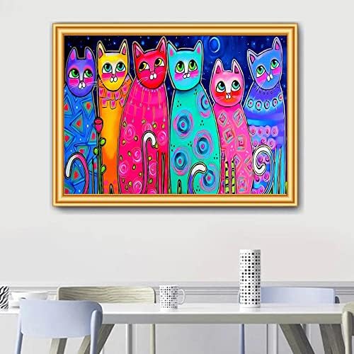 DIY 5D Diamond Painting Colorful Cat Kits for Adults Art Kids Round Full Drill Diamond,Cross Stitch Crystal Rhinestone Pictures Craft