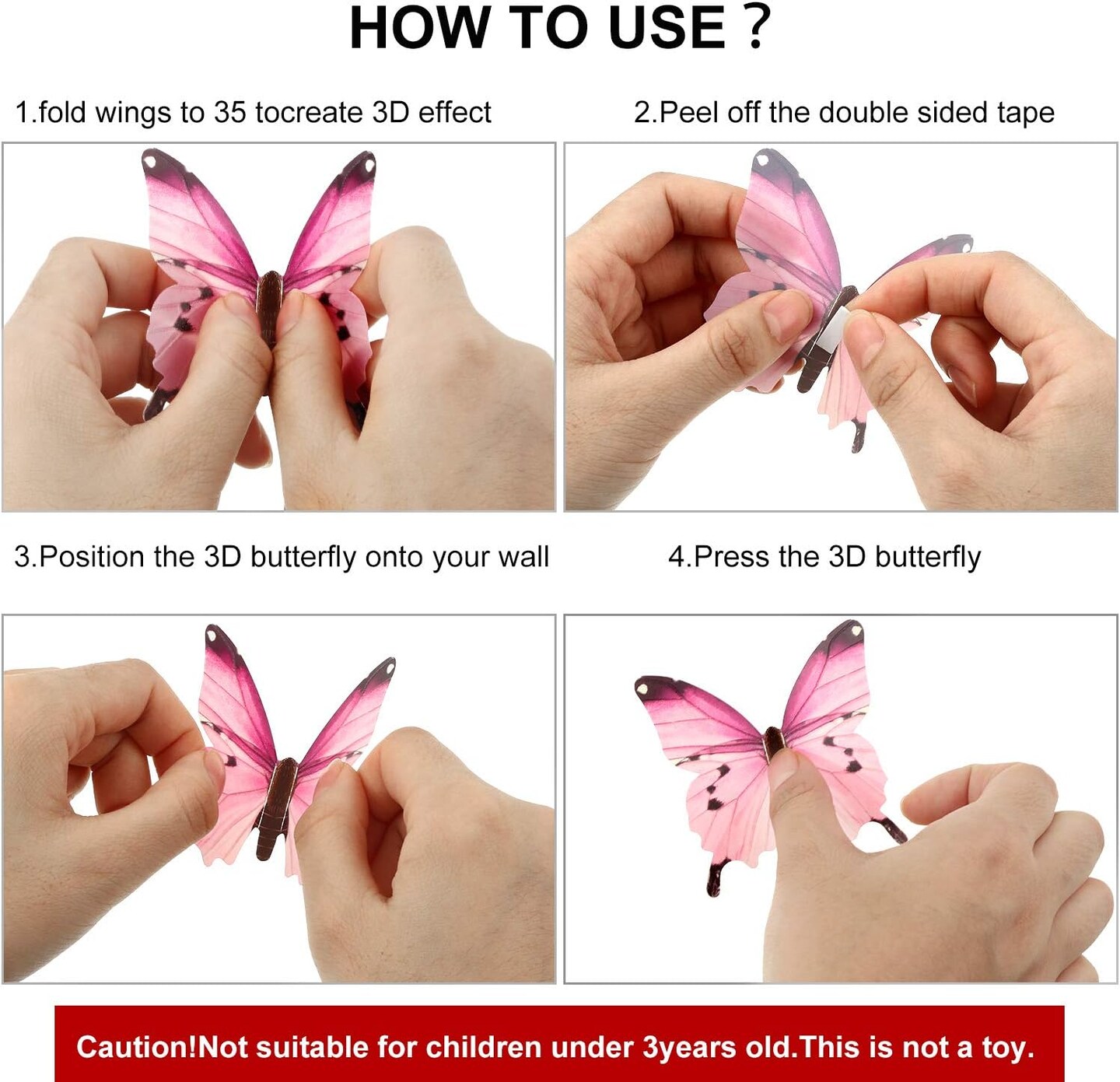 48 Pieces Luminous 3D Glow in The Dark Butterfly Wall Decors Decal Removable Ceiling Butterfly Stickers DIY Art Crafts for Nursery Living Room Bedroom Home Decoration (Pink, Purple, Multi-Colors)
