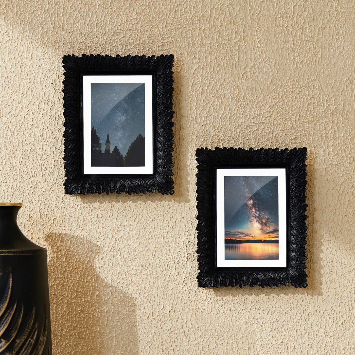 Set of 2 Black Scoop Resin Tabletop Picture Frames-5x7