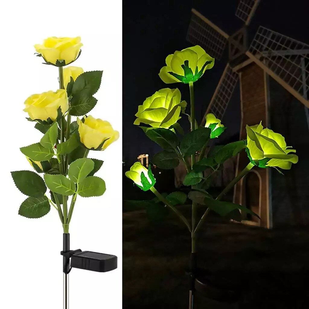 2Pcs Solar Power Rose Flower Garden Stake Outdoor Lamp Yard LED Lights