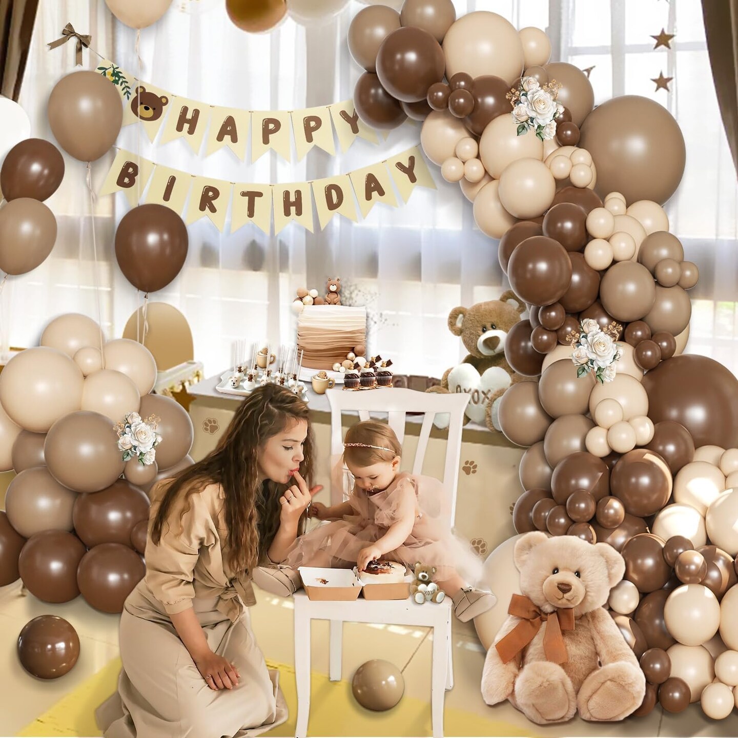 Teddy Bear Balloon Arch Kit - Light Pink Beige Brown Garland For Baby Shower