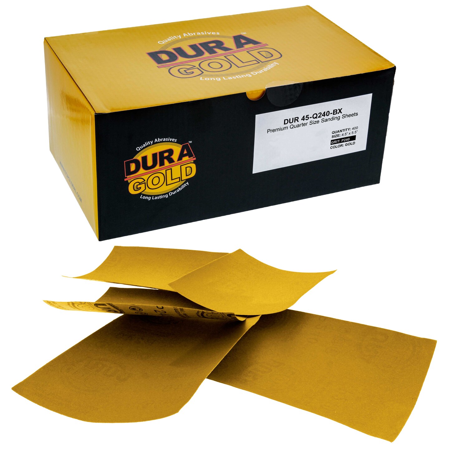 240 Grit Gold - 1/4 Sheet Plain Backing Sandpaper 5.5&#x22; x 4.5&#x22; - For Palm Sanders - Box of 400