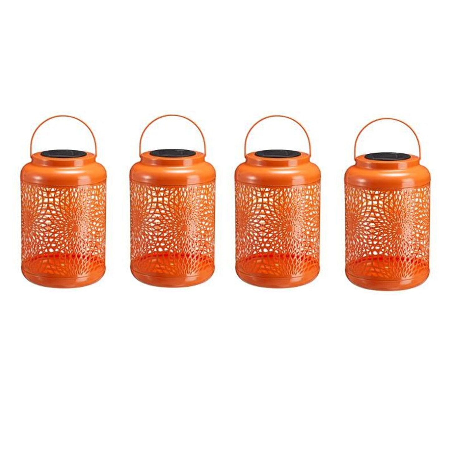 Set of 2/4 8.75"H Metal Cutout Scrollwork Solar Powered LED Outdoor Lantern with handle